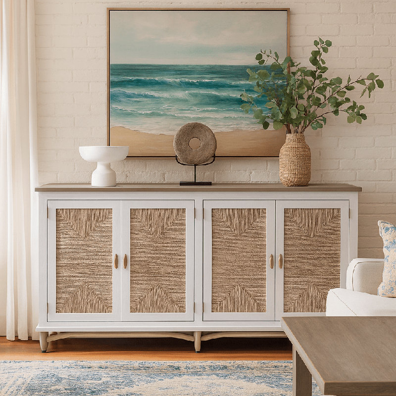 Port Royale - 4-Door Credenza - Natural, Brown, White Finish