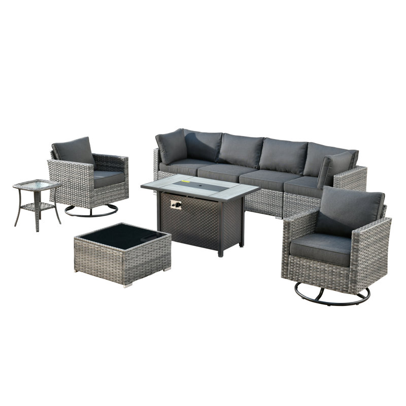 Outdoor Furniture 9 Pieces Set With Stove, Black