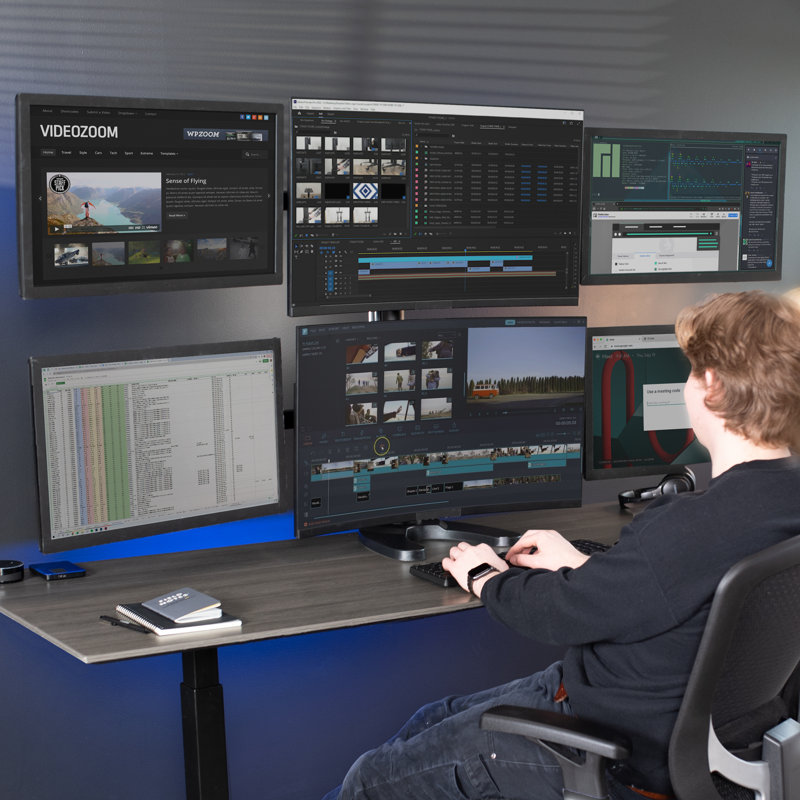 VIVO Hex Black Steel and Aluminum Adjustable 6-Screen Monitor Stand