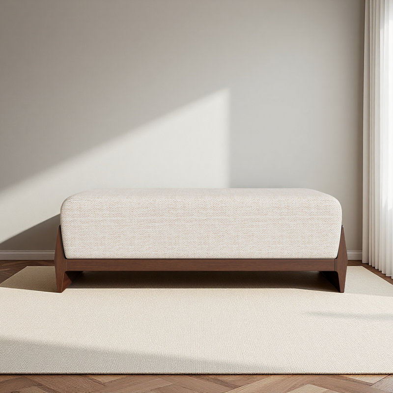Rubber Solid Wood Bench With Thick Soft Cushions, Can Accommodate Three People