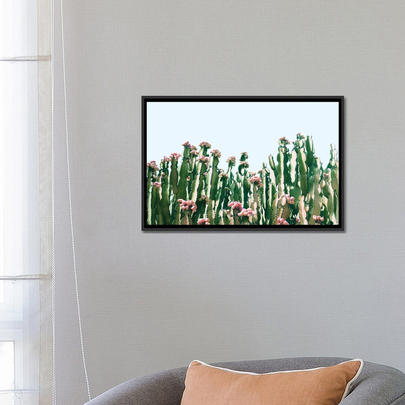 Cactus Blush - impression sur toile tendue, H 18 po x l 26 po x P 1,5 po, Toile avec cadre noir, Pas de tapis