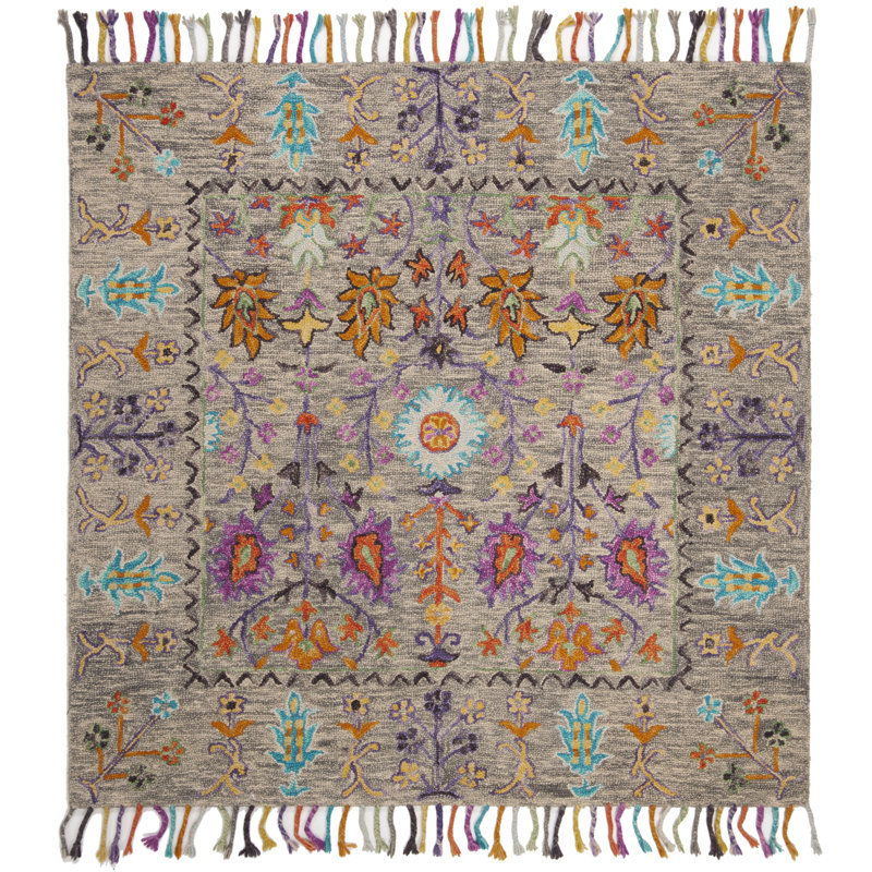 Broadmoor Blossom Hand Tufted Wool Floral Rug, Square 8'