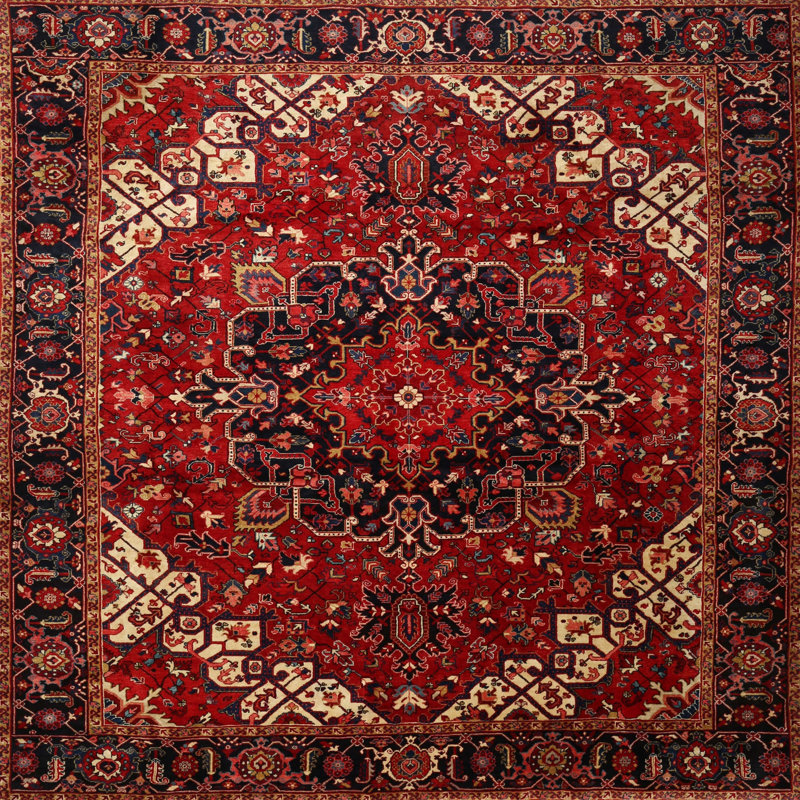 Tapis traditionnel rouge / brun / noir Walbourne, Carré 4 pi