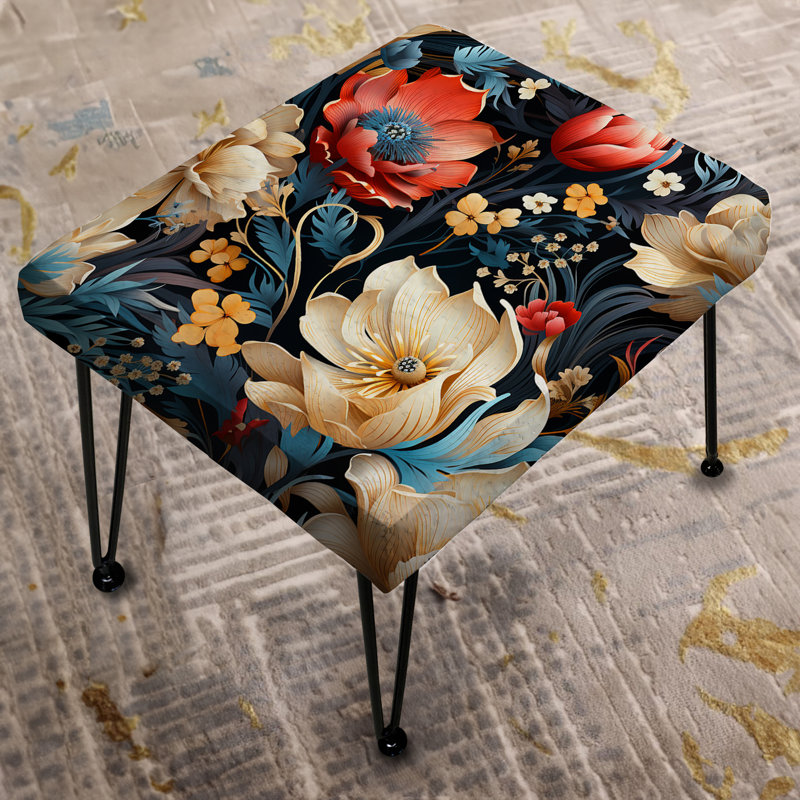 Vintage beige et corail floral nostalgie - Repose-pieds rectangulaire floral