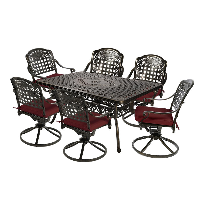 6 - Person Patio Dining Set with Rectangular Table , Cushions Included, Chili Red