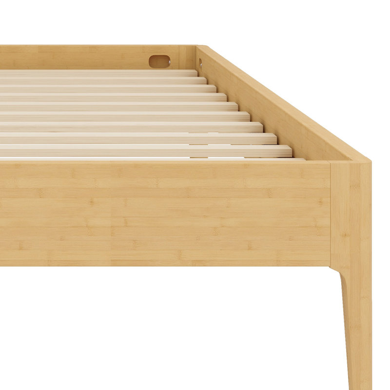 Modern Minimalist Platform Bed Frame with Integrated Reinforced Slat Support, Natural