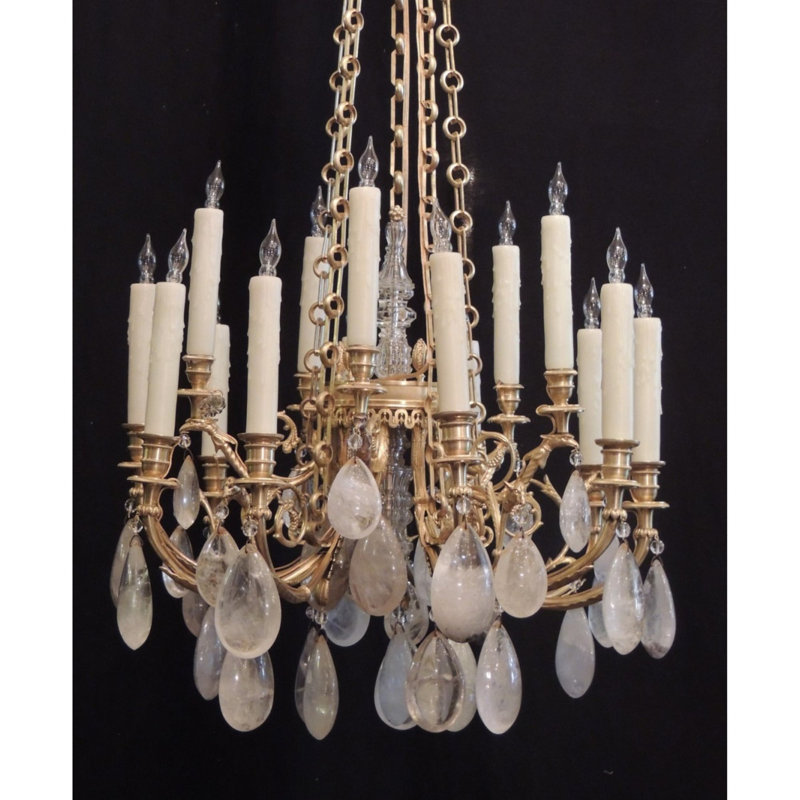 Lustre en cristal de roche empire russe clair, feuille d'or et plaque d'or, Or français, Clair, 29" Diameter x 41" Height
