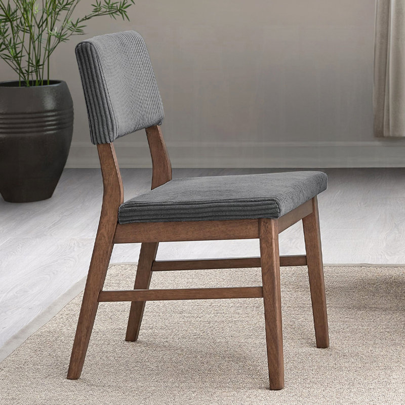 Ensemble de 2 chaises de salle à manger rembourrées en velours côtelé en noyer, Gris