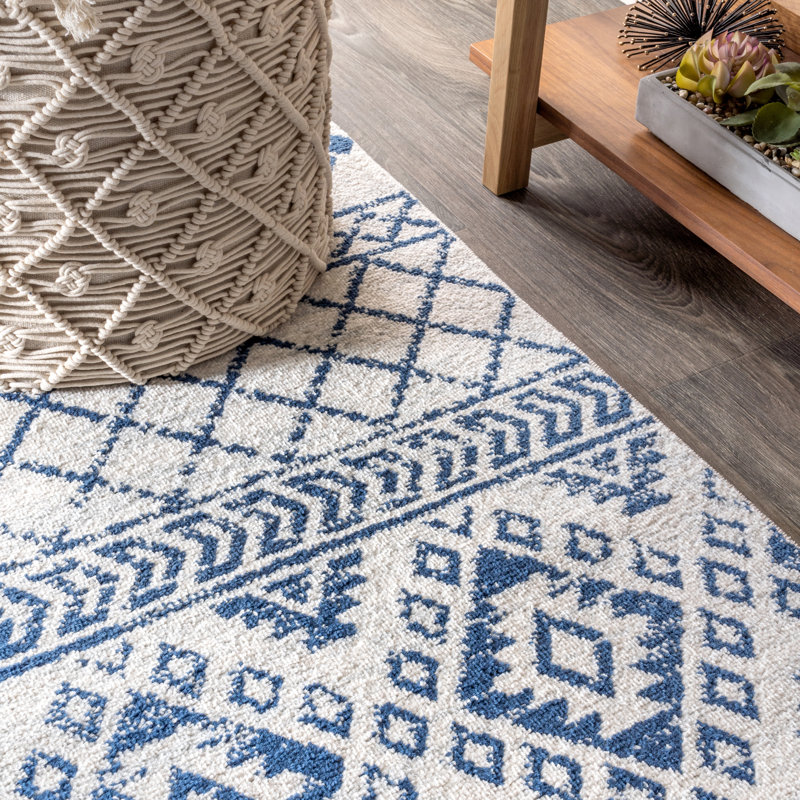 Tybalt Moroccan HYPE Boho Vintage Tribal Cream/Blue Rug, Rectangle 3' x 5'