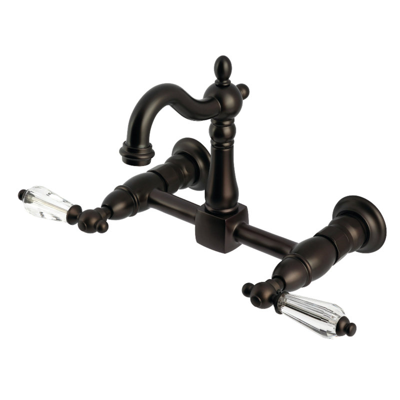 Kingston Brass Willshire Double-Handle 2-Hole Wall-Mount Bridge Kitchen Faucet, Oil Rubbed Bronze