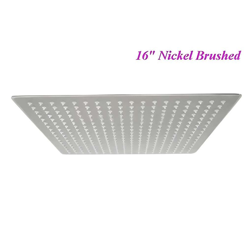 Leo 16" Brushed Nickel Rainfall Shower Head – Ultrathin Square Design for Luxurious Coverage