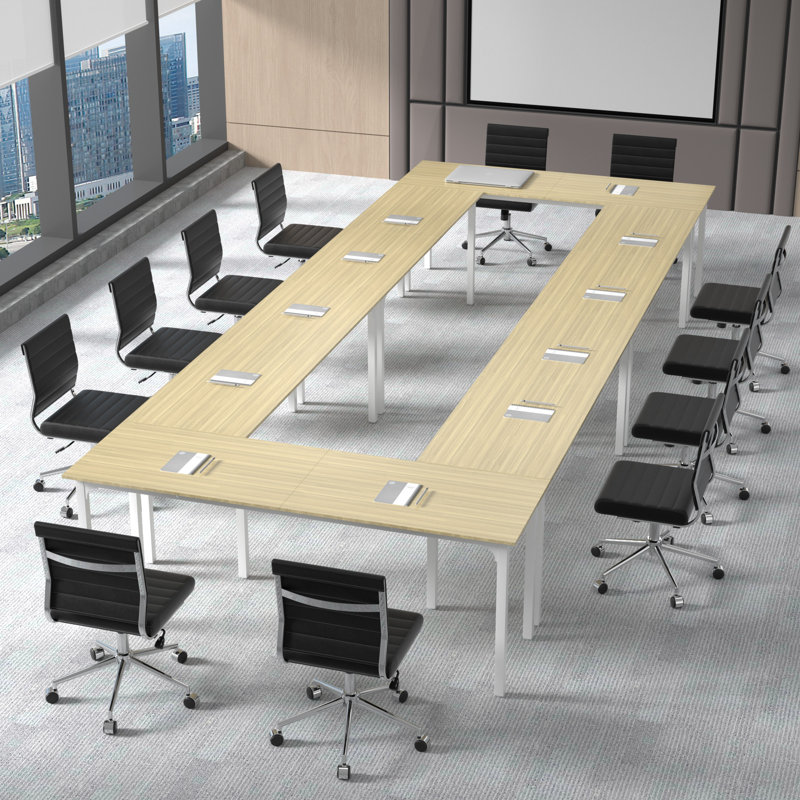  55" Conference Table, Modern Office Meeting Table With Metal Frame, Natural/White, H 29,5 po x L 55 po x l 23,6 po