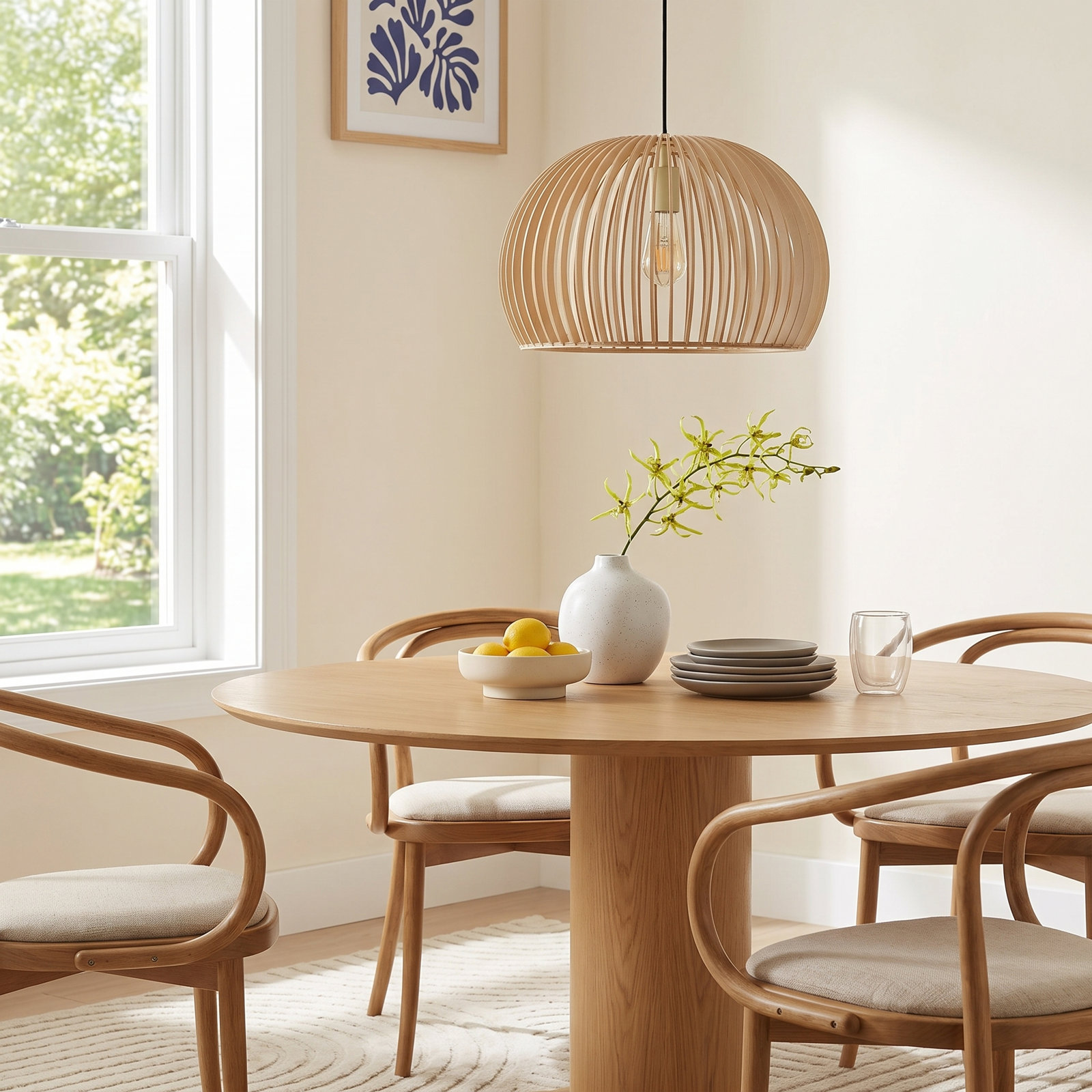 Paz Single Light Wood Dimmable Pendant, Natural