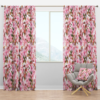 Pink Blossoming Tropical Flowers - Abstract Curtain - Velvet Room darkening - 1 panel