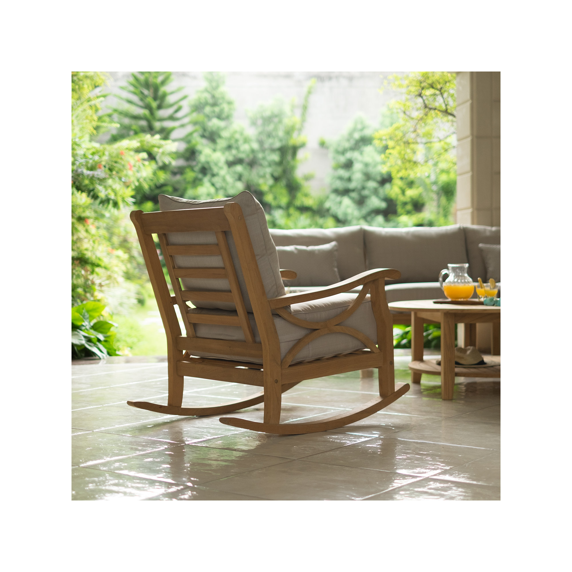 Brunswick Teak Outdoor Rocking Chair with Cushions, Beige