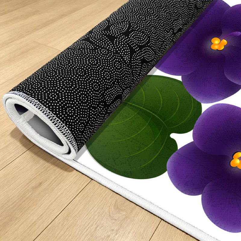 Green African Violet Flowers Leaves Flower Art Beautiful Blossom Machine Washable Indoor Area Rug, Rectangle 55" x 79"