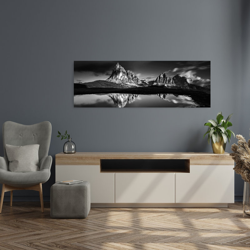 Black And White Mountain Reflection by Lubos Balazovic - Wrapped Canvas Panoramic Print, 40.64 cm H x 121.92 cm W
