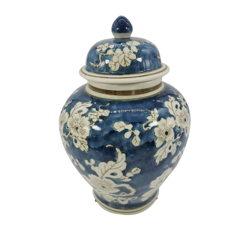 Pot floral chinoiserie floral, Bleu, H 12 po x l 8,2 po x P 8,2 po