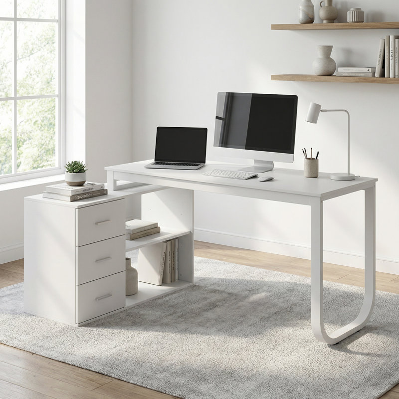 Latwon L-Shaped Writing Desk, White