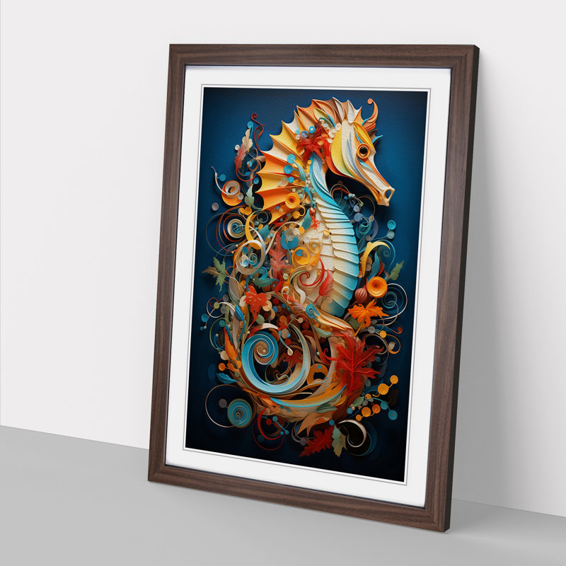 Seahorse Contemporary - Framed Print, 64cm H x 46cm W x 2cm D, Walnut 
