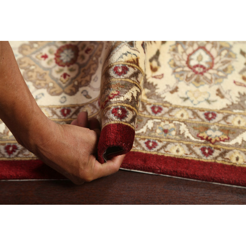 Tapis rouge en laine noué à la main de conception unique 8 pi 10 po x 12 pi 1 po