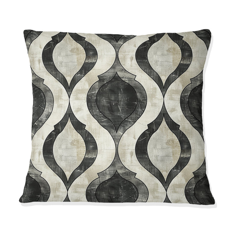 Coussin Beige noir Mid-Century quadrilobe - Mid-Century, H 18 po x l 18 po