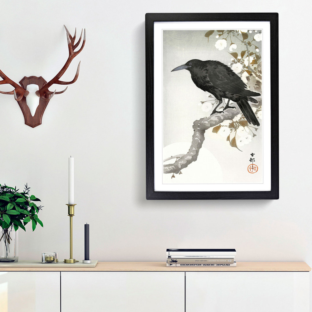 A Crow on the Blossom Tree by Ohara Koson - Framed Print