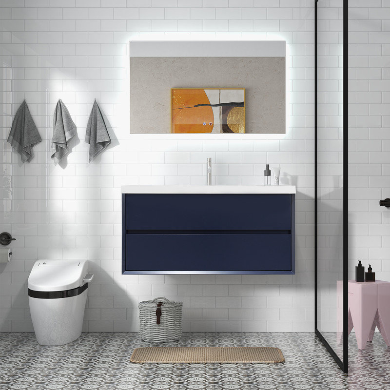 Chilmonik 41.9'' Single Bathroom Vanity with Engineered Stone Top, Blue