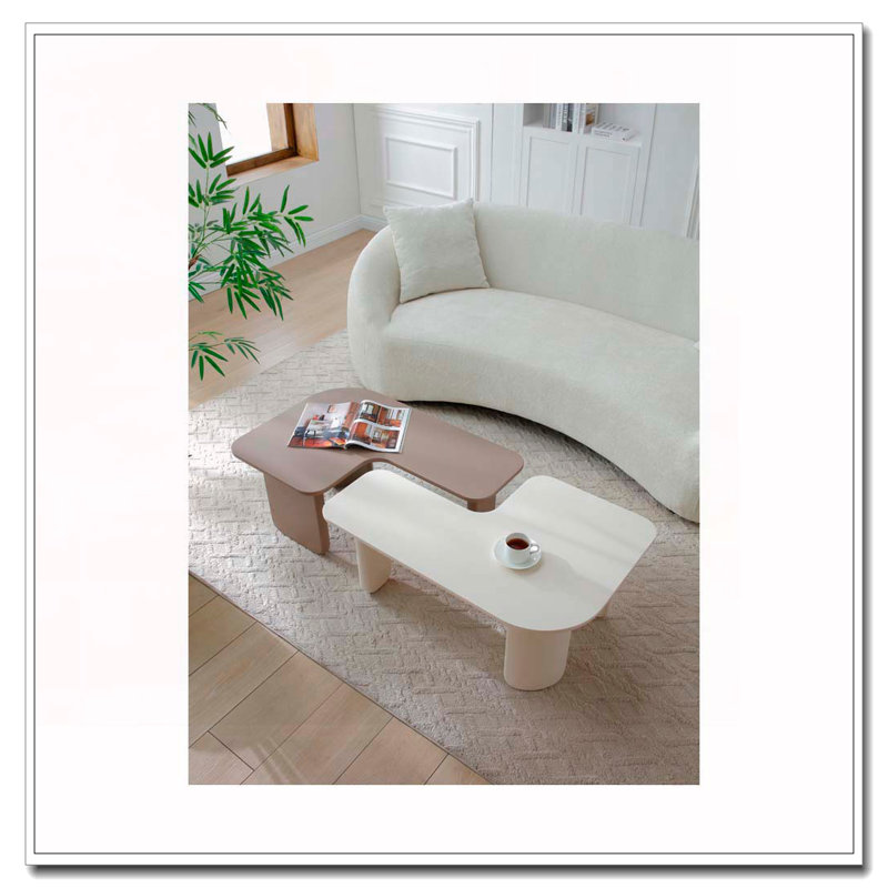 2PC Coffee Table Set, Khaki White
