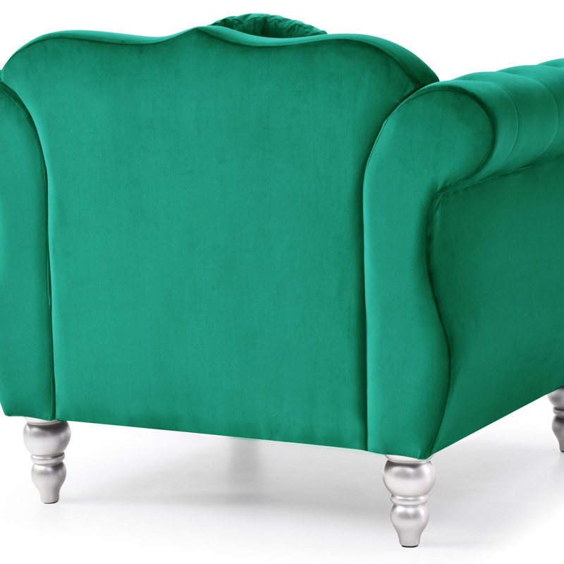 Elegant Green Velvet Accent Chair with Wood Legs