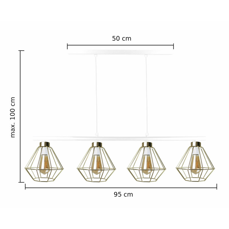 Richboro 4 - Light Kitchen Island Pendant, White/Gold, Gold