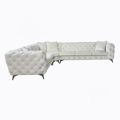 Atronia Beige Fabric Sectional Sofa W/4 Pillows