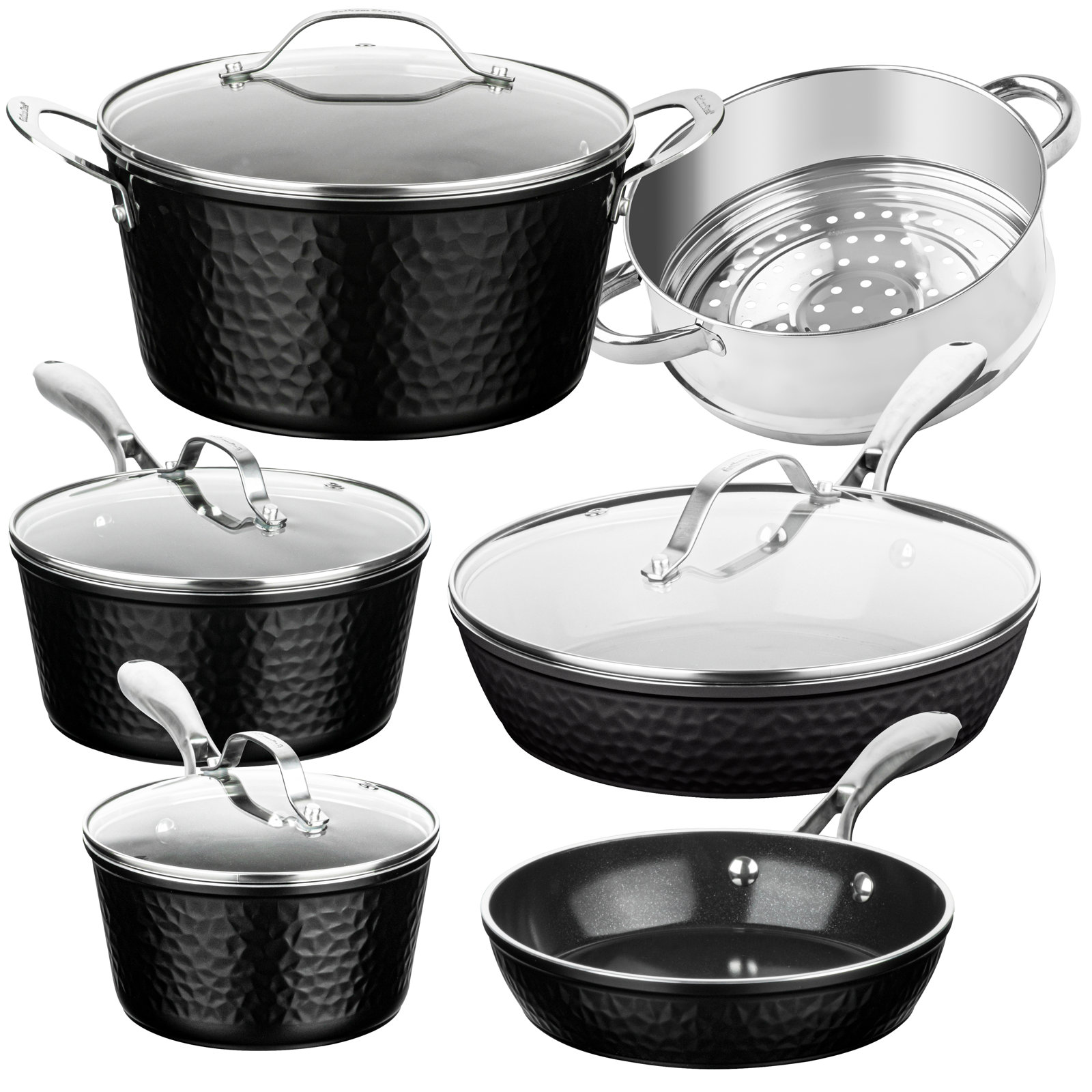 Gotham Steel 10 Piece Hammered Nonstick Ceramic Cookware Set, Black