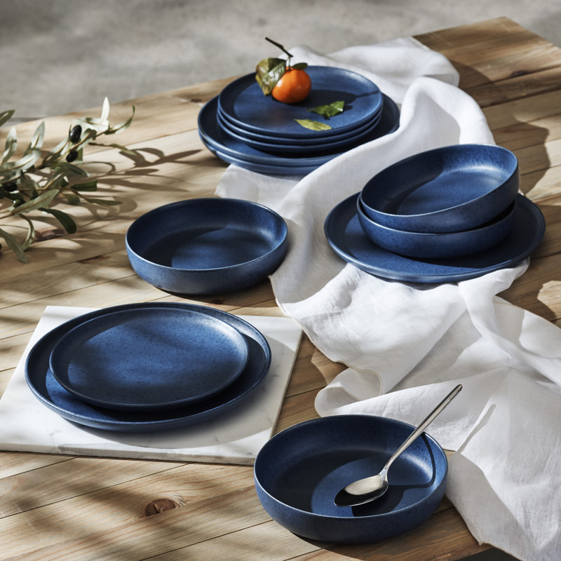 Blue Matte Ceramic 12-Piece Dinnerware Set, Service for 4
