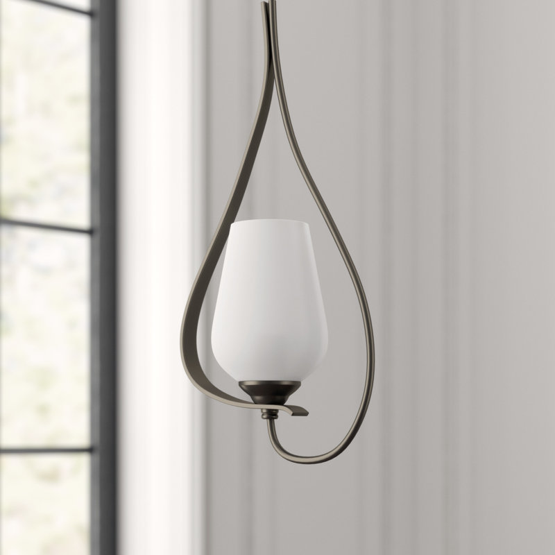 Flora 1 - Light Single Geometric Pendant, Opal Glass, Bronze