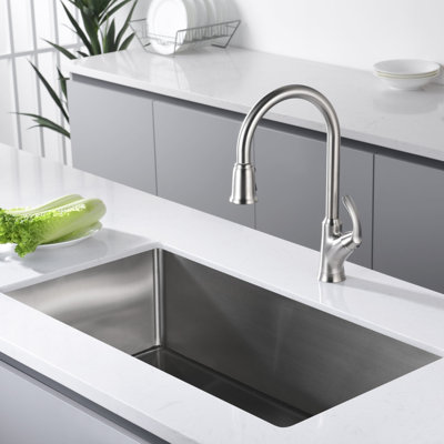 Stilleto Collection High-Arc Single Handle Kitchen/Bar Faucet with 2-Function Pull-Down Spout Sprayer - Brushed Nickel