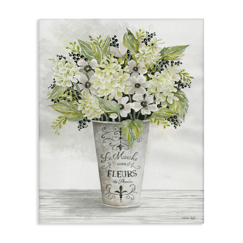 French Floral Greenery Bouquet Canvas Print with White Frame