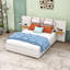 Lit plateforme tapissier Abeal avec prises intégrées, ports USB, coussins de tête de lit et tablettes de chevet-221658305-221658332