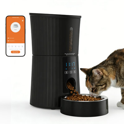 Distributeur automatique de nourriture pour chat et chien avec bols en acier inoxydable, capacité de 4 litres, alimentation à distance APP