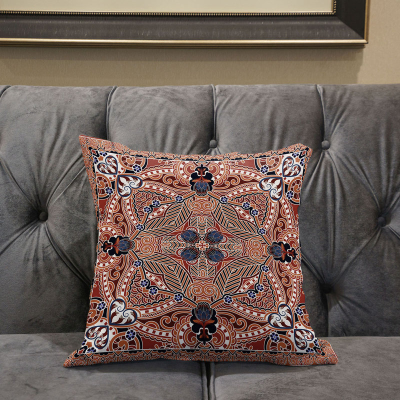Housse et insert de coussin carré en polyester intérieur / extérieur, 26 po x 26 po, Orange / Brun / Noir