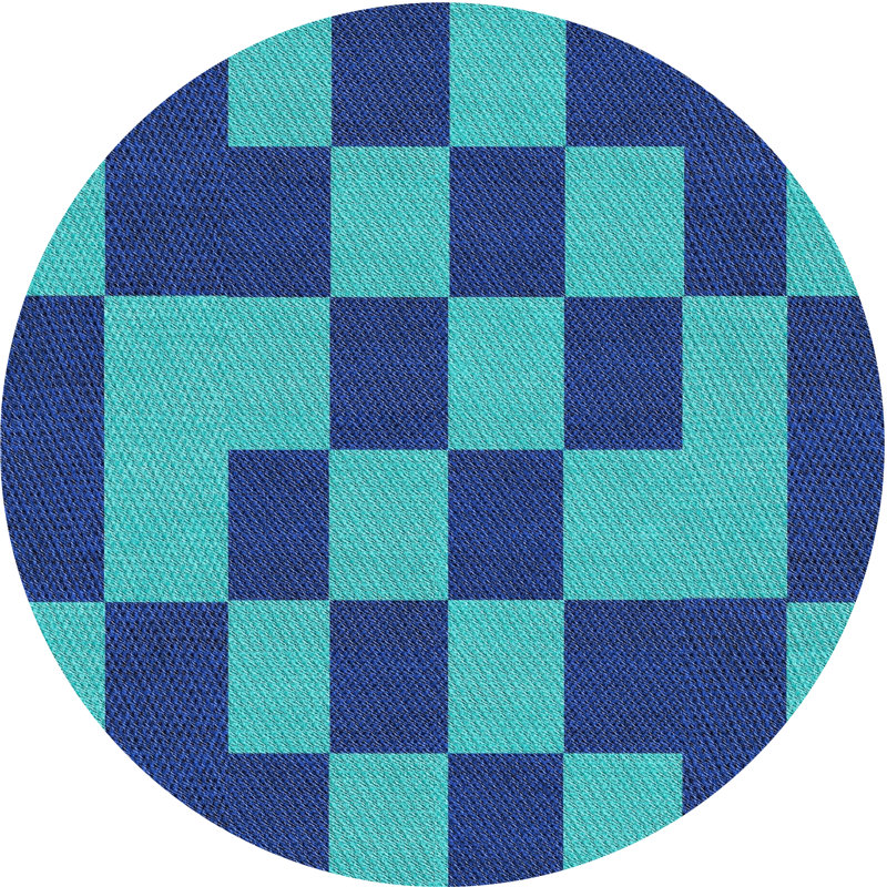 Tapis bleu/vert léger tissé à la machine, Rond 6 pi