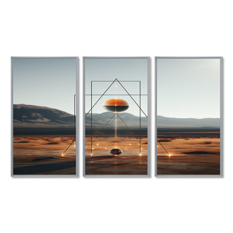 Crites - ensemble abstrait d'art mural paysage, Encadrement argenté, H 32 po x l 48 po x P 1 po