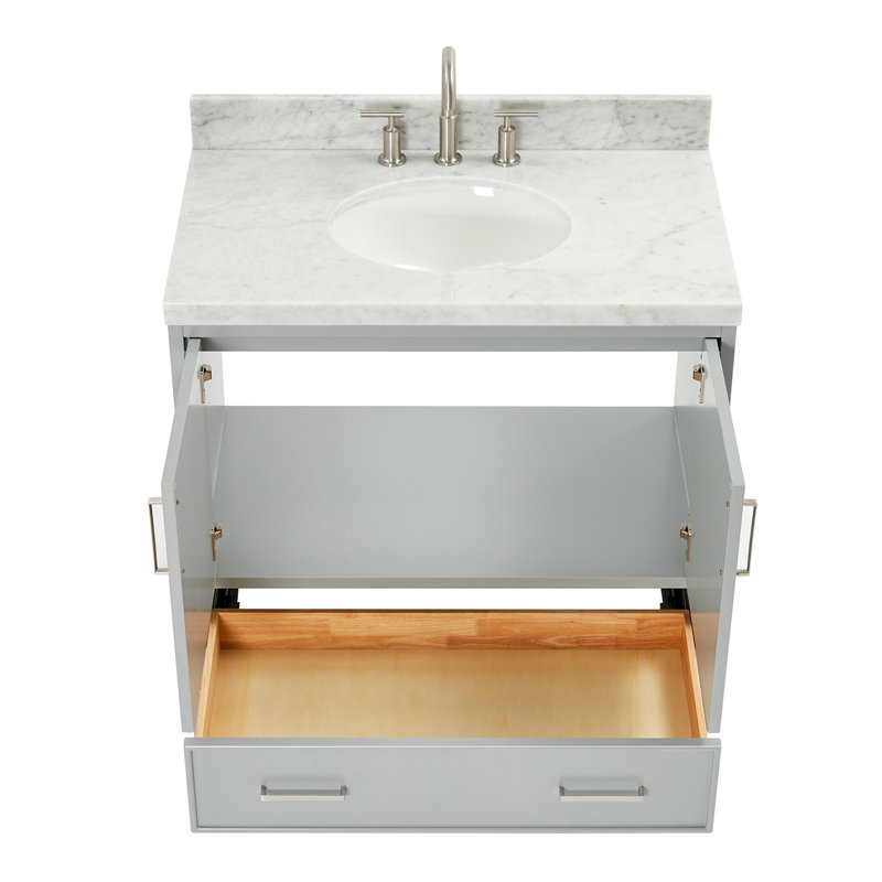 Meuble-lavabo simple avec plateau Abshire 37, Gris, Marbre de Carrare italien