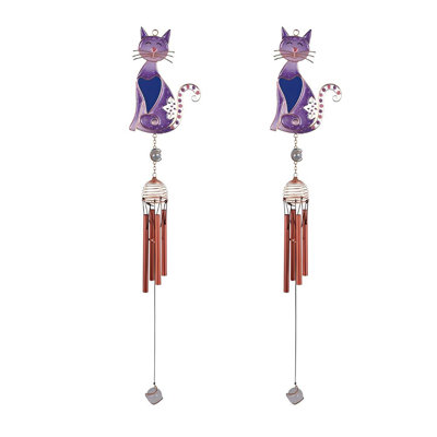 Jacobsen 2-PC Gift Set ICE ARMOR 26" Long Purple Cat Gem Wind Chime Figurine Statue Sculpture Ornament Decora Decoration Home/Room/Garden Decor for Housewarming, Holidays, Christmas Special