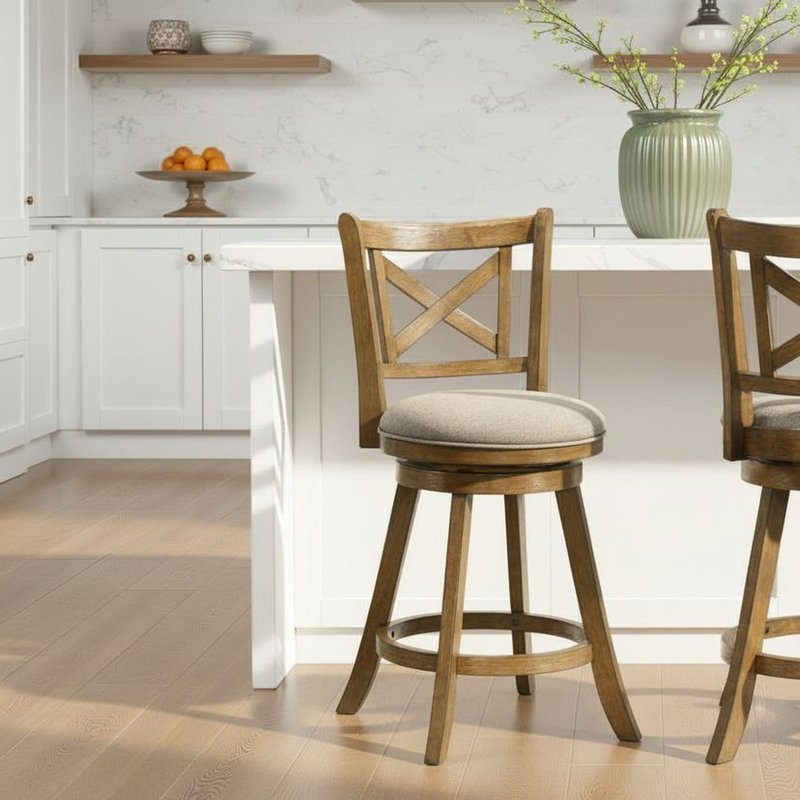 Tabouret de bar pivotant en bois Kodi, Gris, 1, Tabouret de comptoir (siège d'une hauteur de 24,7