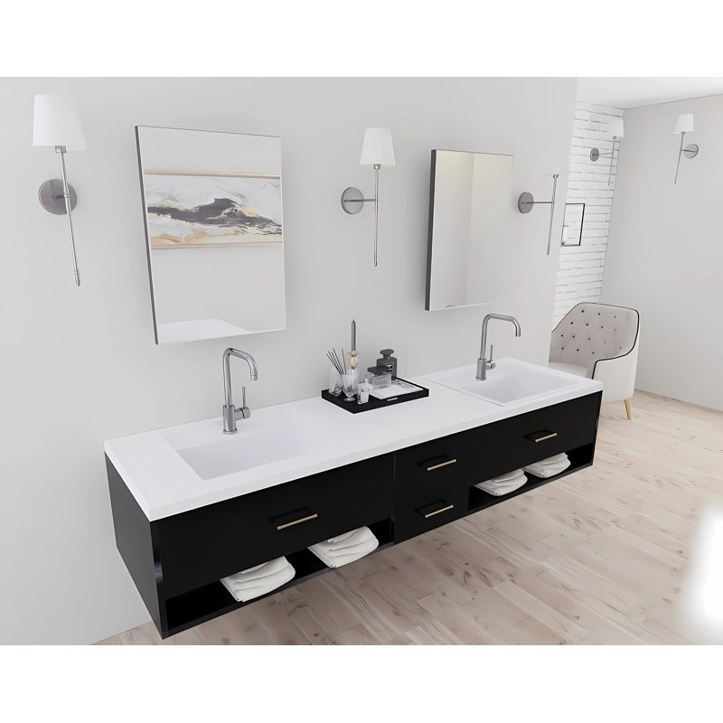 Base de meuble-lavabo double 81,5 po YU-Toronto-90MO, prête à installer, Sérénade au clair de lune