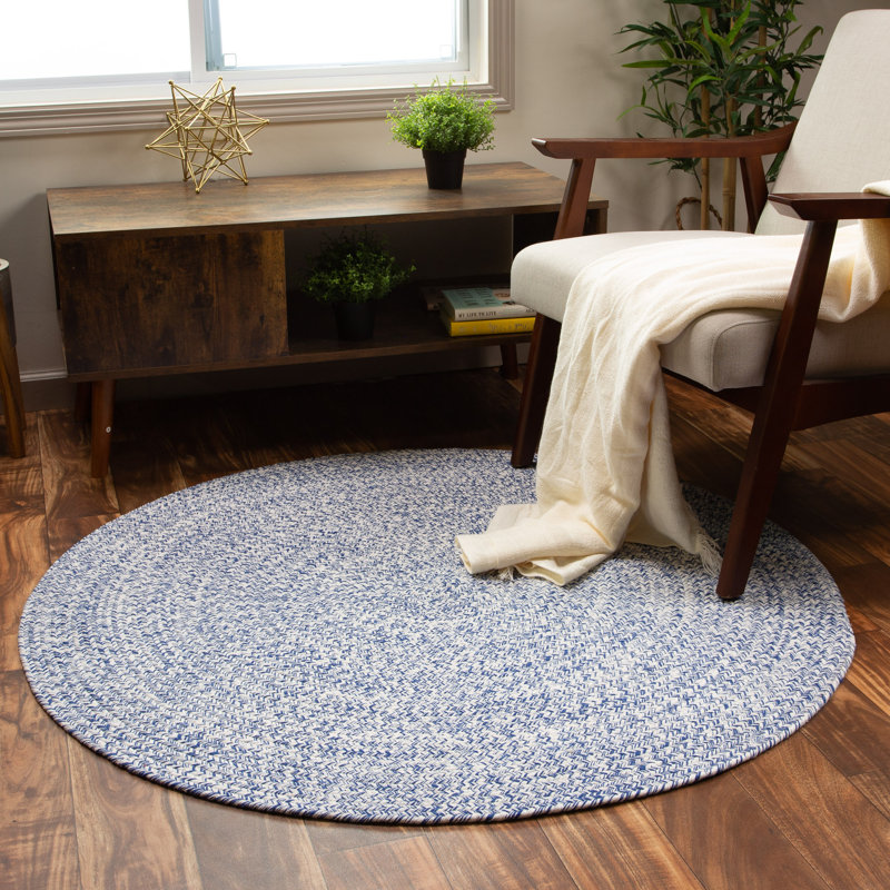 Haynesville Farmhouse Reversible Braided Blue Area Rug, Round 4'