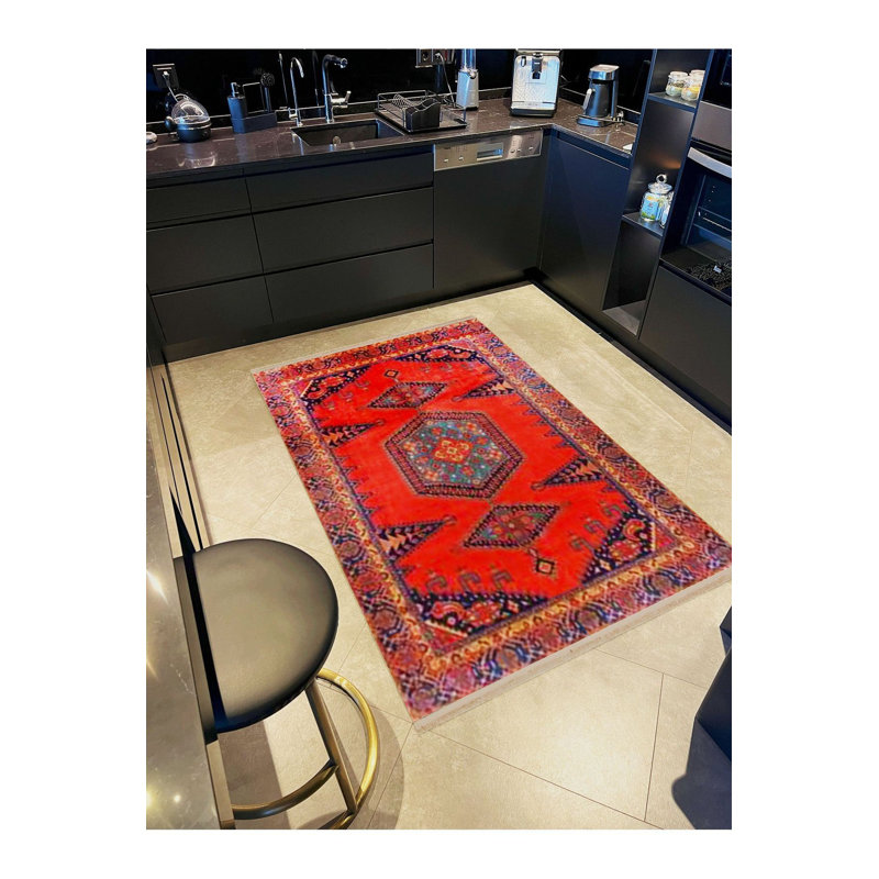 Tapis décoratif tissé à la machine et à motif orange, Tapis de couloir 3 pi 3 po x 9 pi 10 po