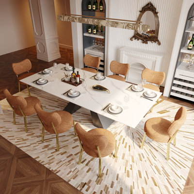 Ensemble de table de salle à manger 9 pièces 9 pièces avec table de salle à manger extensible de 63 à 94,5 po et 8 chaises rembourrées en tissu bouclé