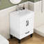 Meuble-lavabo blanc de 24 po avec lavabo, poignées en métal noir, charnières à fermeture en douceur, rangement pour les serviettes
